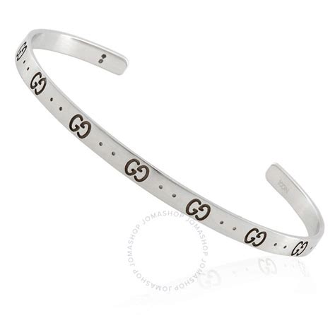 Gucci GG Motif 18K White Gold Narrow Open Cuff Bracelet